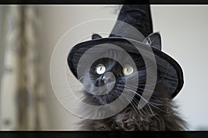 Cats in Witch Costumes, Cute Little Cats in Wizard Hats, Beautiful Funny Cat Sisters Celebrate