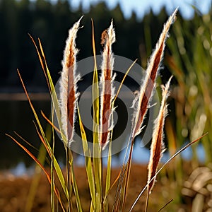 cattail reeds on transparent background in a close up perspect photo