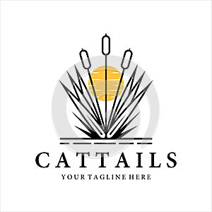 cattails or reed logo vintage vector illustration design