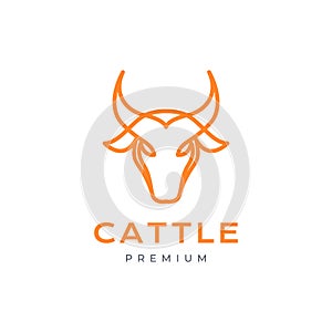 cattle livestock animal cow horned minimalist line logo design vector icon illustration