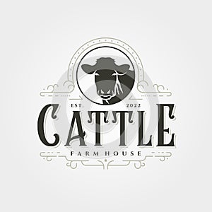 Cattle logo vintage vector illustration design, angus livestock logo design