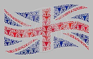 Cattle Waving Great Britain Flag - Collage of Bull Symbols