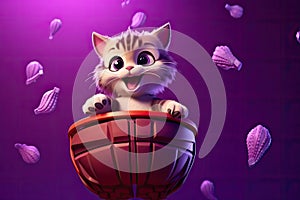 Catty Crossover: A 3D-Rendered Cat\'s Swanky Slam Dunk Dreams on Violett Gradient Background photo