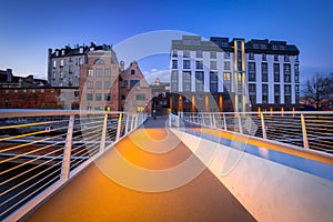 Catwalk over Motlawa river in Gdansk at dusk