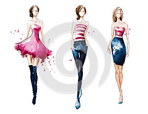 Catwalk. Watercolor fashion illustration