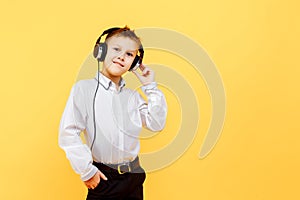 Caucasian Boy Listening Music Studio Concept