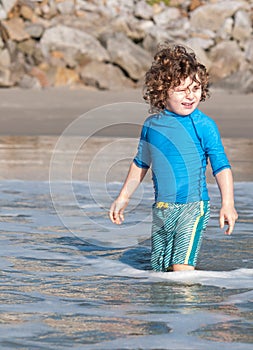 Caucasian boy walking