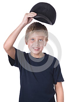 Caucasian boy wearing ball cap