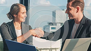 Caucasian business people having handshake after finish business deal