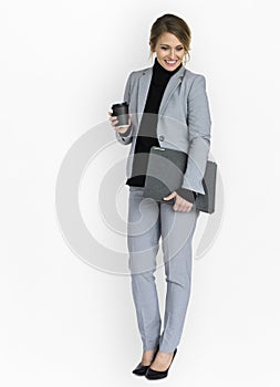 Caucasian Business Woman Cheerful Folder Concept