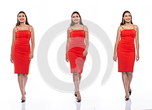 Caucasian Business woman in Red Dress high heel