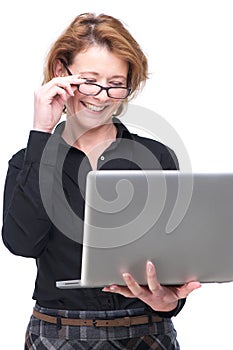 Caucasian Business Woman Searching the Internet