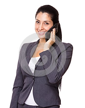 Caucasian Business woman talk to mobile phone