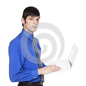 Caucasian businessman with laptop computer