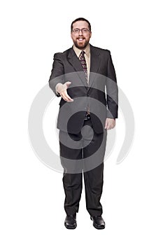 Caucasian businessman reaching shake hands