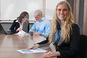 Caucasian businesswoman smiling meeting