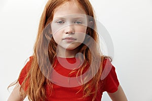 Caucasian childhood portrait expression sad girl emotion upset female person children cute