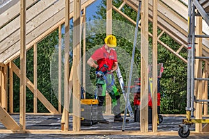 Caucasian Construction Site Contractor Worker Wearing Hard Hat