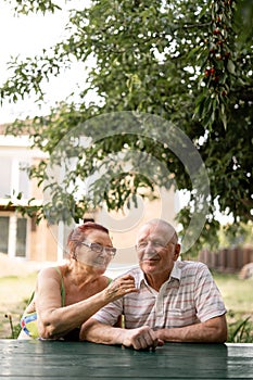 CAUCASIAN couple of silent generation in their 80s. Happy senior healthy man and woman