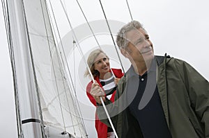 Caucasian Couple On Yacht