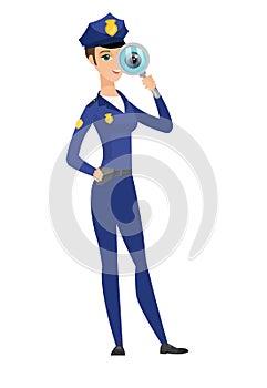 Caucasian female detective with magnifying glass.