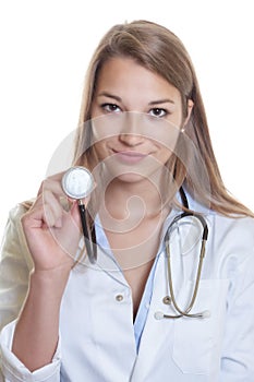 Caucasian female doctor with stethoscope