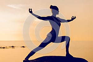 Caucasian fitness woman practicing yoga