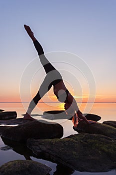 Caucasian fitness woman practicing yoga