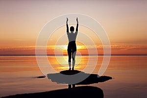 Caucasian fitness woman practicing yoga