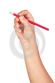 Caucasian hand with red pencil