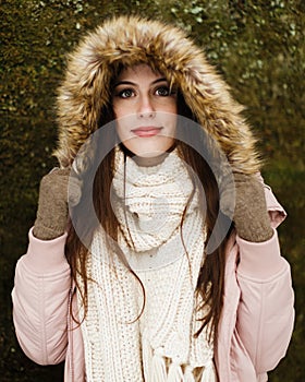 Caucasian High School Senior Wearing Winter Coat with Fur