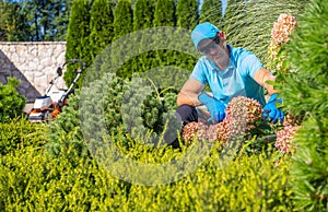 Caucasian Homeowner Performing His Garden Maintenance