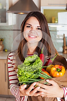 Caucasian housewife with shopping bag