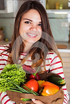 Caucasian housewife with shopping bag