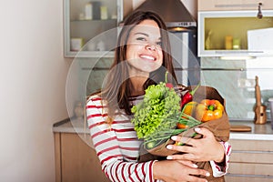 Caucasian housewife with shopping bag