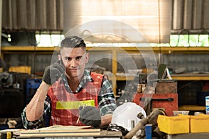 Caucasian industrial engineer worker using mobile phone