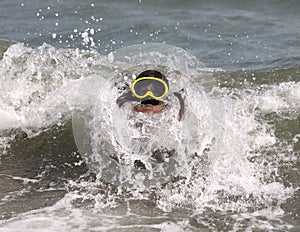 Caucasian little girl with diving mask