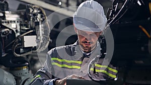 Caucasian male engineer wearing safety uniform are working