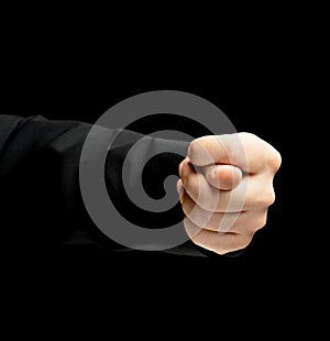 Caucasian male hand in a business suit isolated