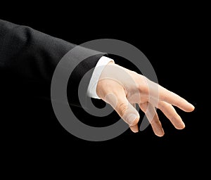 Caucasian male hand in a business suit isolated