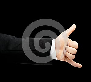 Caucasian male hand in a business suit isolated