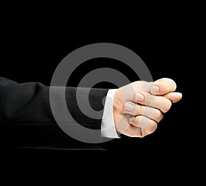 Caucasian male hand in a business suit isolated