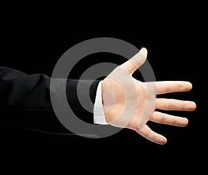 Caucasian male hand in a business suit isolated