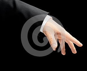 Caucasian male hand in a business suit isolated