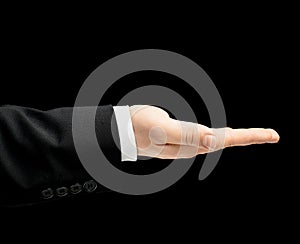 Caucasian male hand in a business suit isolated