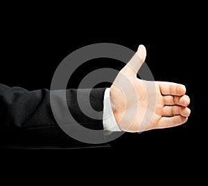Caucasian male hand in a business suit isolated