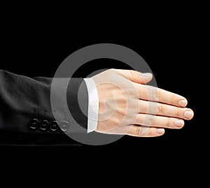 Caucasian male hand in a business suit isolated