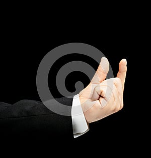 Caucasian male hand in a business suit isolated