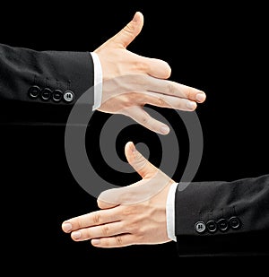 Caucasian male hand in a business suit isolated