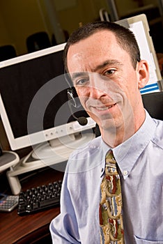 Caucasian Male Receptionist with Headset